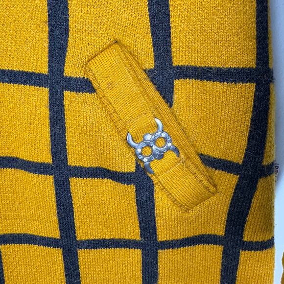 Vintage Poulrok Womens Large Sweater Jacket Knit Full Zip Yellow Black Rose Wool - Picture 13 of 13